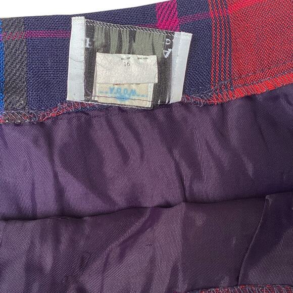 Vintage 1980s F.A. Chatta Ltd Midi Pleated Plaid Skirt Red Blue Black Women's 16 - Picture 3 of 7